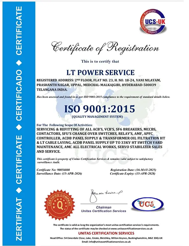 ISO 9001:2015 Certification for LT Power Service